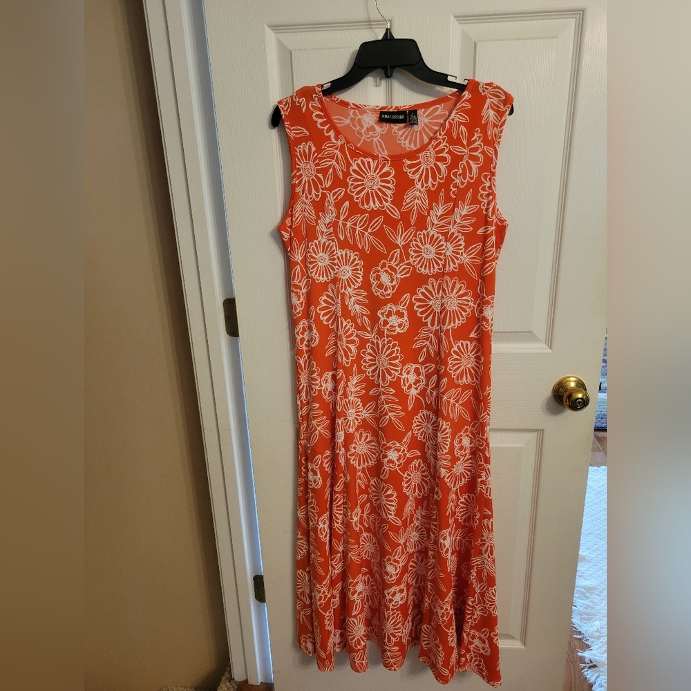 Nina Leonard Vibrant Orange Floral Maxi Dress